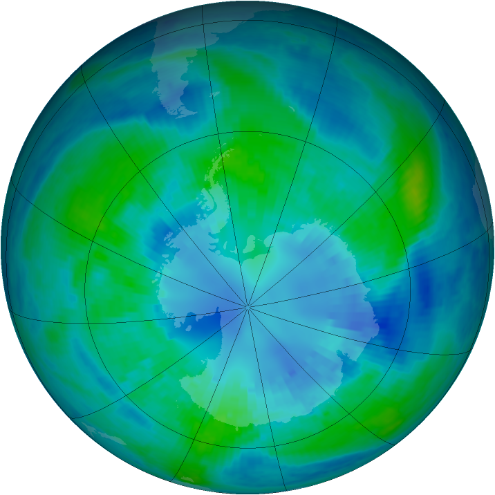 Antarctic ozone map for 11 April 2001